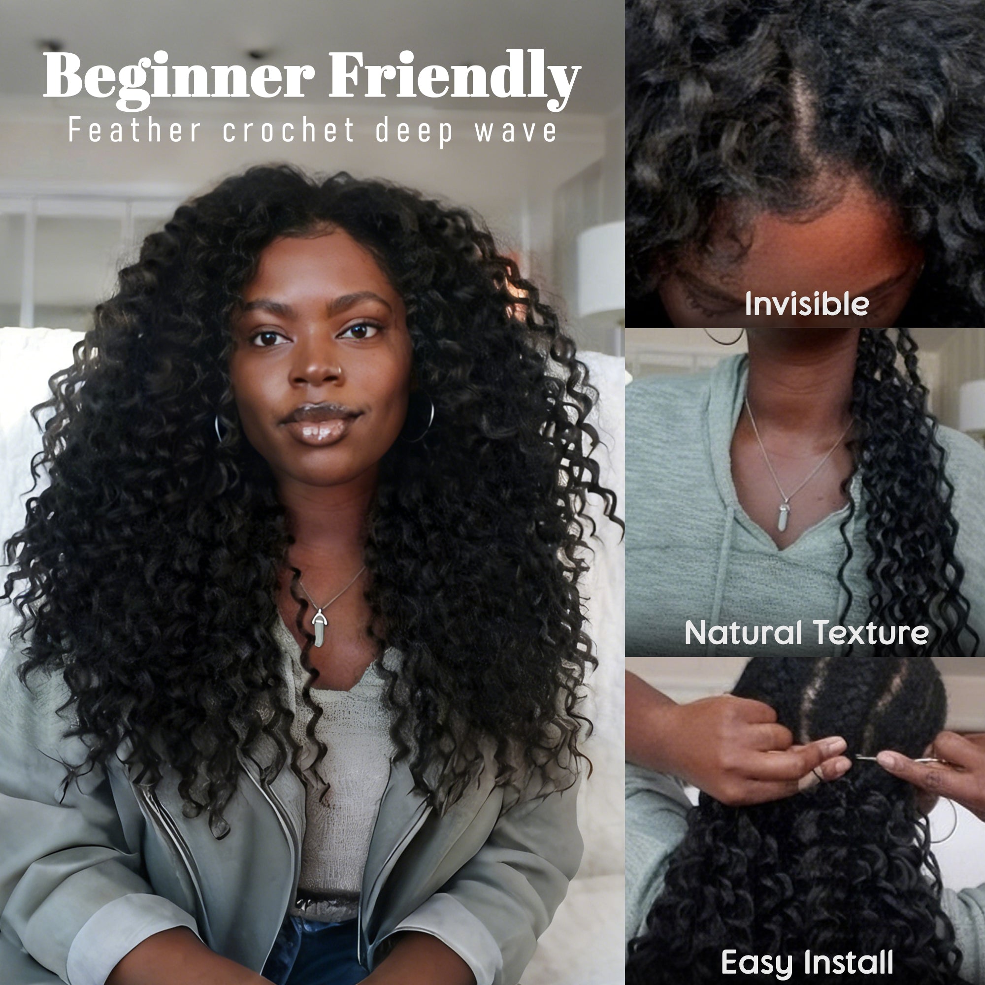 Feather Crochet Hair For Black Women, 18 Inch 100 Strands Synthetic Pre-Separated Deep Wave For Miracle Knots Crochet Braids Hair