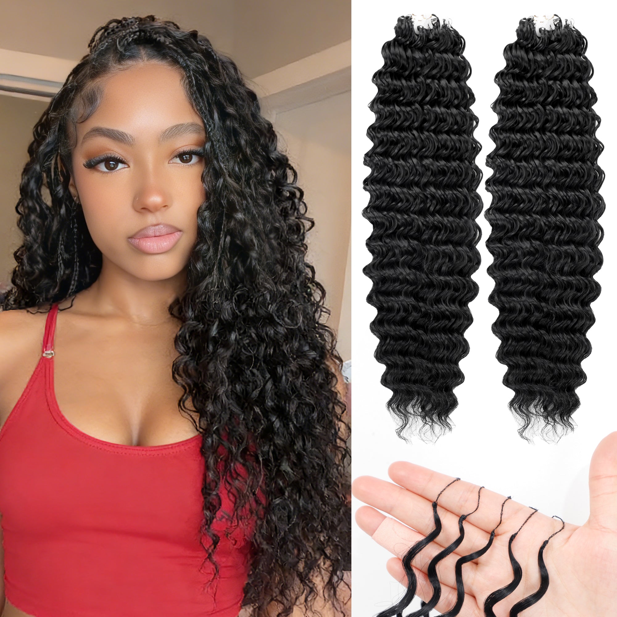 Feather Crochet Hair For Black Women, 18 Inch 100 Strands Synthetic Pre-Separated Deep Wave For Miracle Knots Crochet Braids Hair