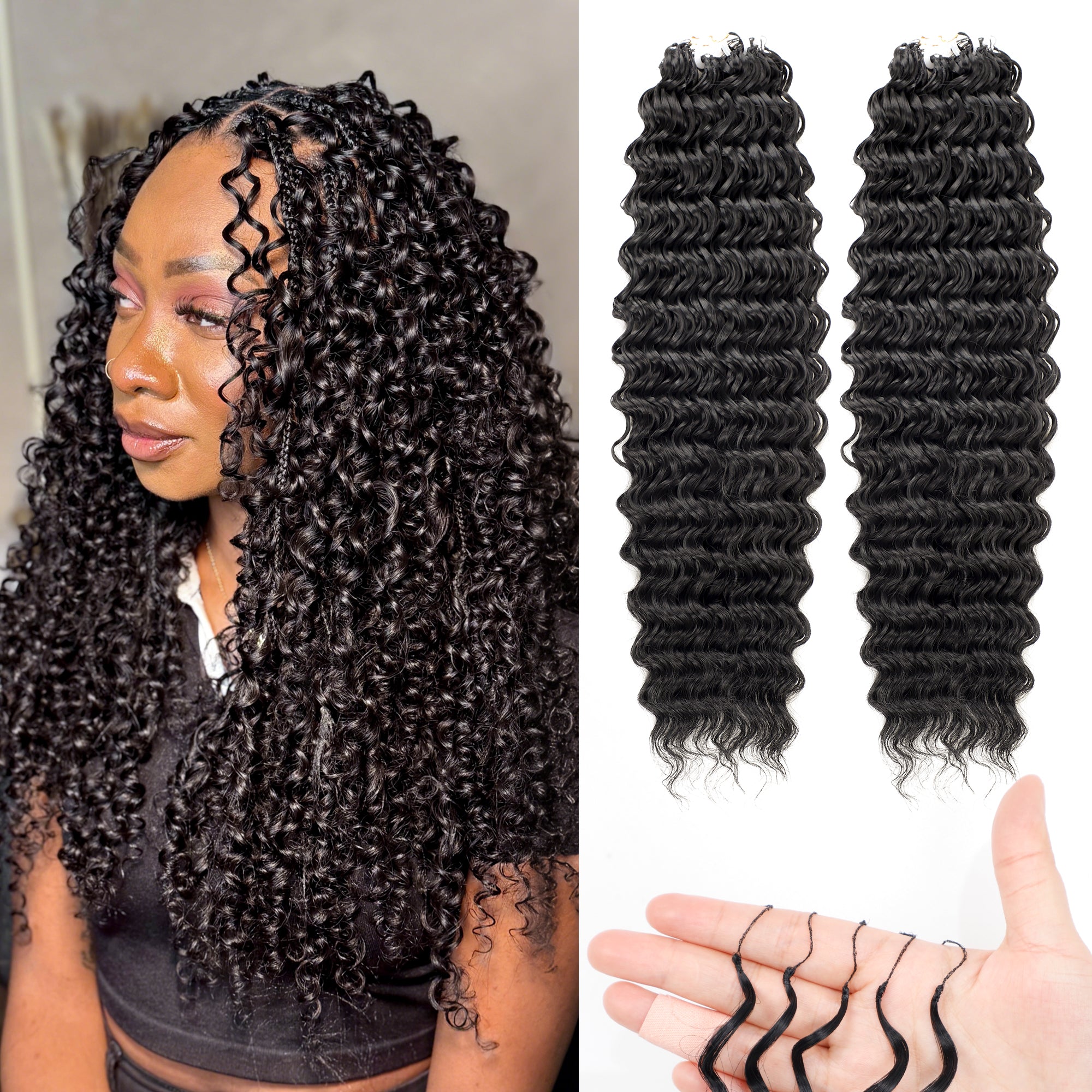 Feather Crochet Hair For Black Women, 18 Inch 100 Strands Synthetic Pre-Separated Deep Wave For Miracle Knots Crochet Braids Hair