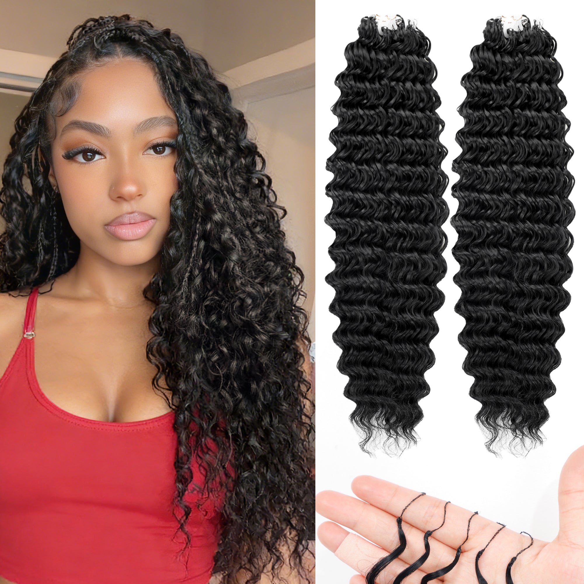 BLL Miracle Knots Crochet Hair For Black Women, 14 Inch 150g Feather Human Hair Blend Pre-Separated Deep Wave Crochet Braids Invisible Miracle Knots Twist Hair Extensions (1B, 100 Strands)