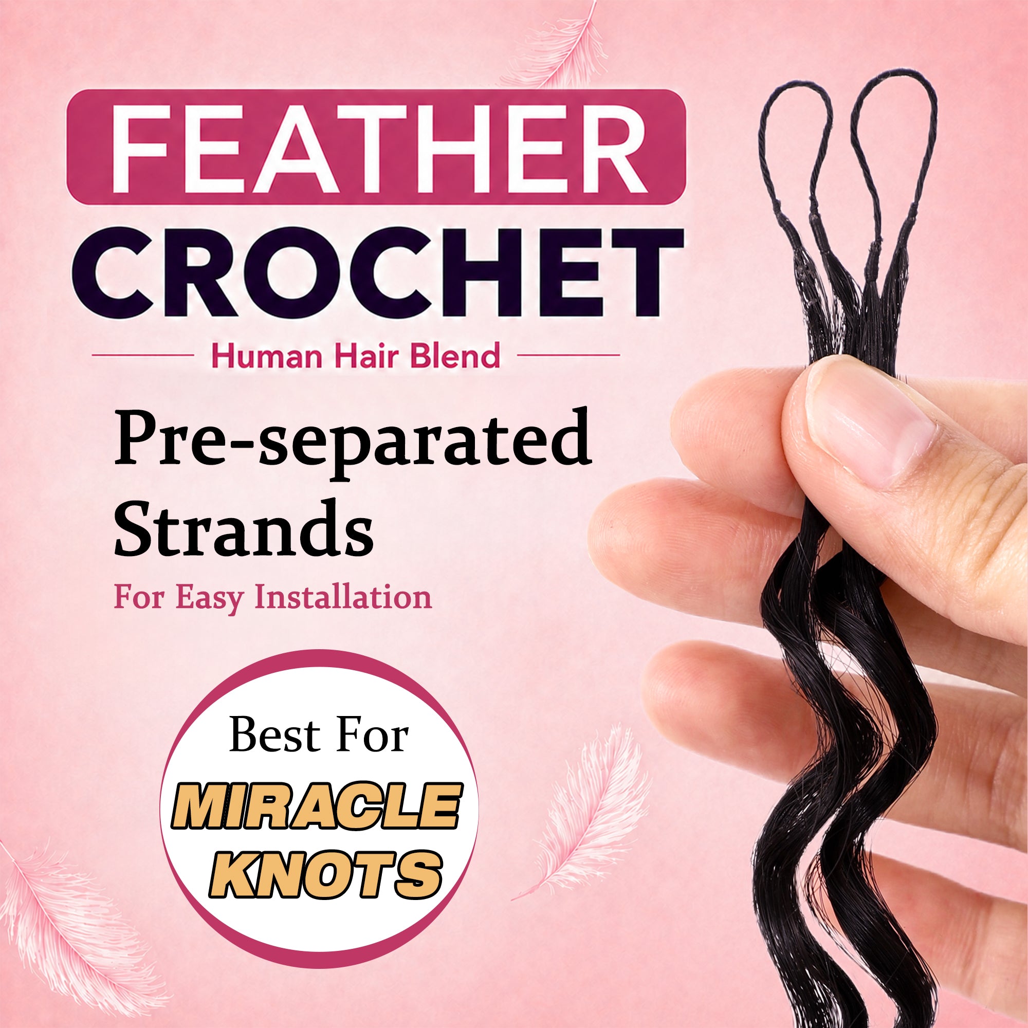 BLL Miracle Knots Crochet Hair For Black Women, 14 Inch 150g Feather Human Hair Blend Pre-Separated Deep Wave Crochet Braids Invisible Miracle Knots Twist Hair Extensions (1B, 100 Strands)