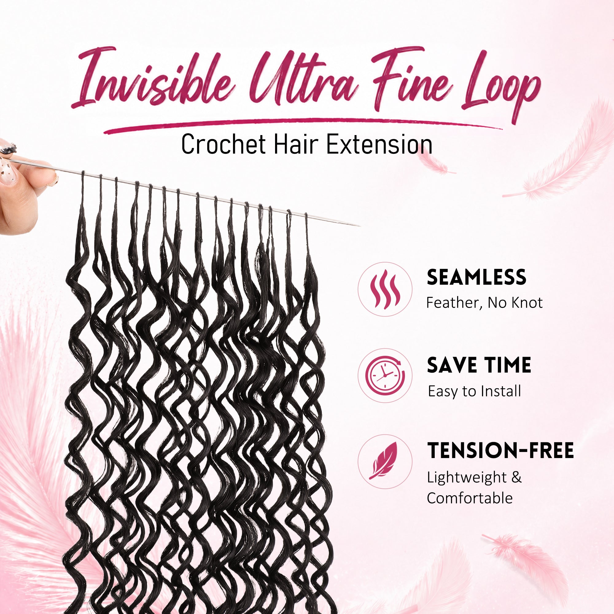 BLL Miracle Knots Crochet Hair For Black Women, 14 Inch 150g Feather Human Hair Blend Pre-Separated Deep Wave Crochet Braids Invisible Miracle Knots Twist Hair Extensions (1B, 100 Strands)