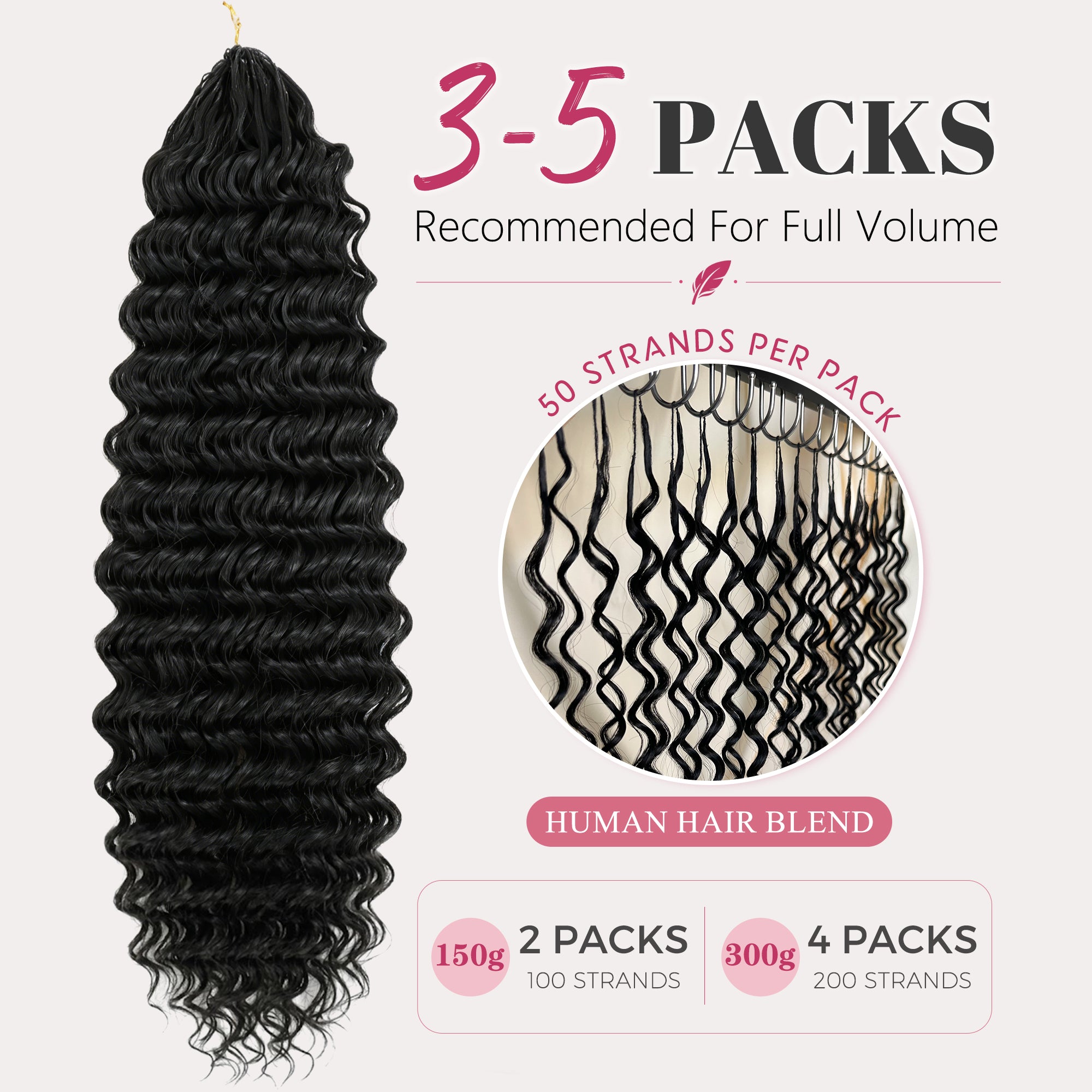 BLL Miracle Knots Crochet Hair For Black Women, 14 Inch 150g Feather Human Hair Blend Pre-Separated Deep Wave Crochet Braids Invisible Miracle Knots Twist Hair Extensions (1B, 100 Strands)
