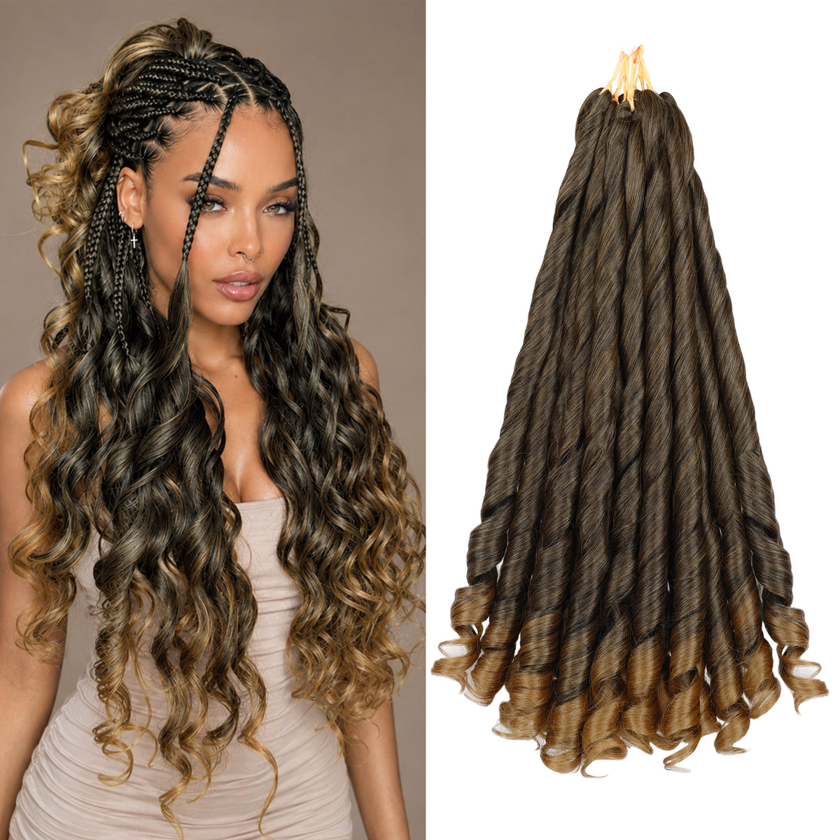 Human Hair Blend French Curl Braiding Hair 12-18 Inch 1B 8 Packs