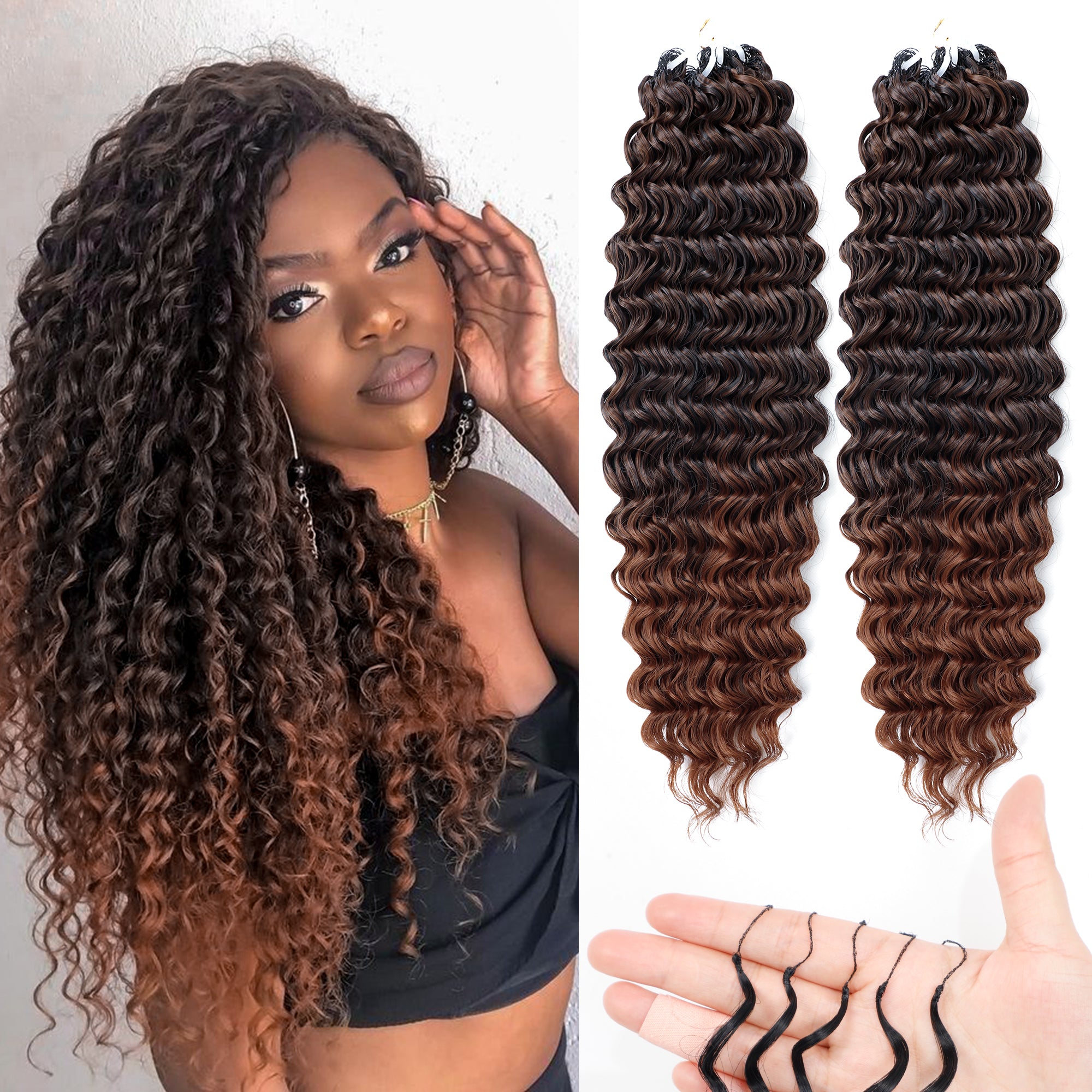 BLL Miracle Knots Crochet Hair For Black Women, 14 Inch 150g Feather Human Hair Blend Pre-Separated Deep Wave Crochet Braids Invisible Miracle Knots Twist Hair Extensions (1B, 100 Strands)