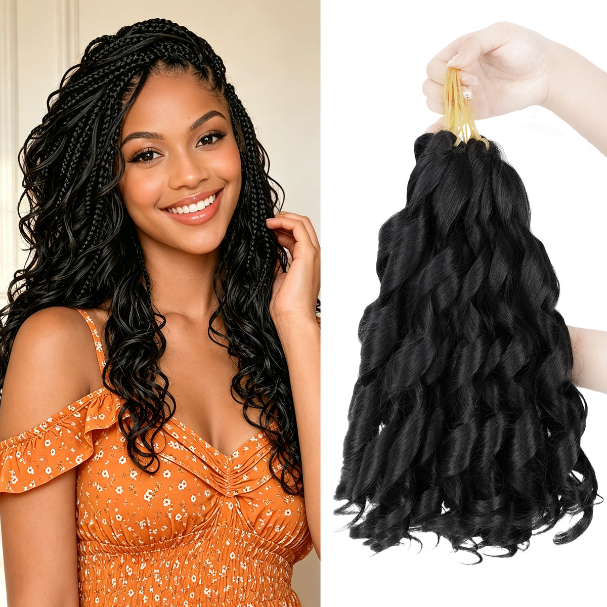 Human Hair Blend French Curl Braiding Hair 12-18 Inch 1B 8 Packs