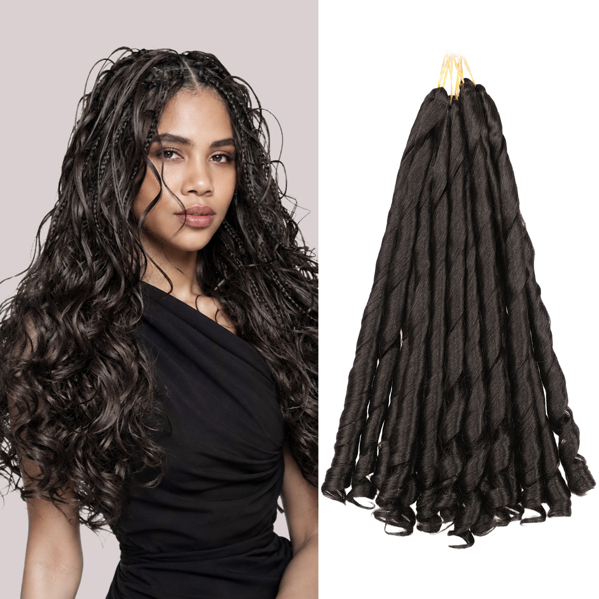 Human Hair Blend French Curl Braiding Hair 12-18 Inch 1B 8 Packs