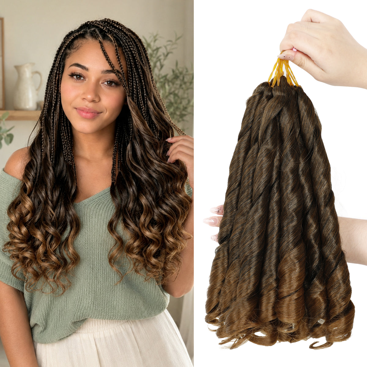 Human Hair Blend French Curl Braiding Hair 12-18 Inch 1B 8 Packs