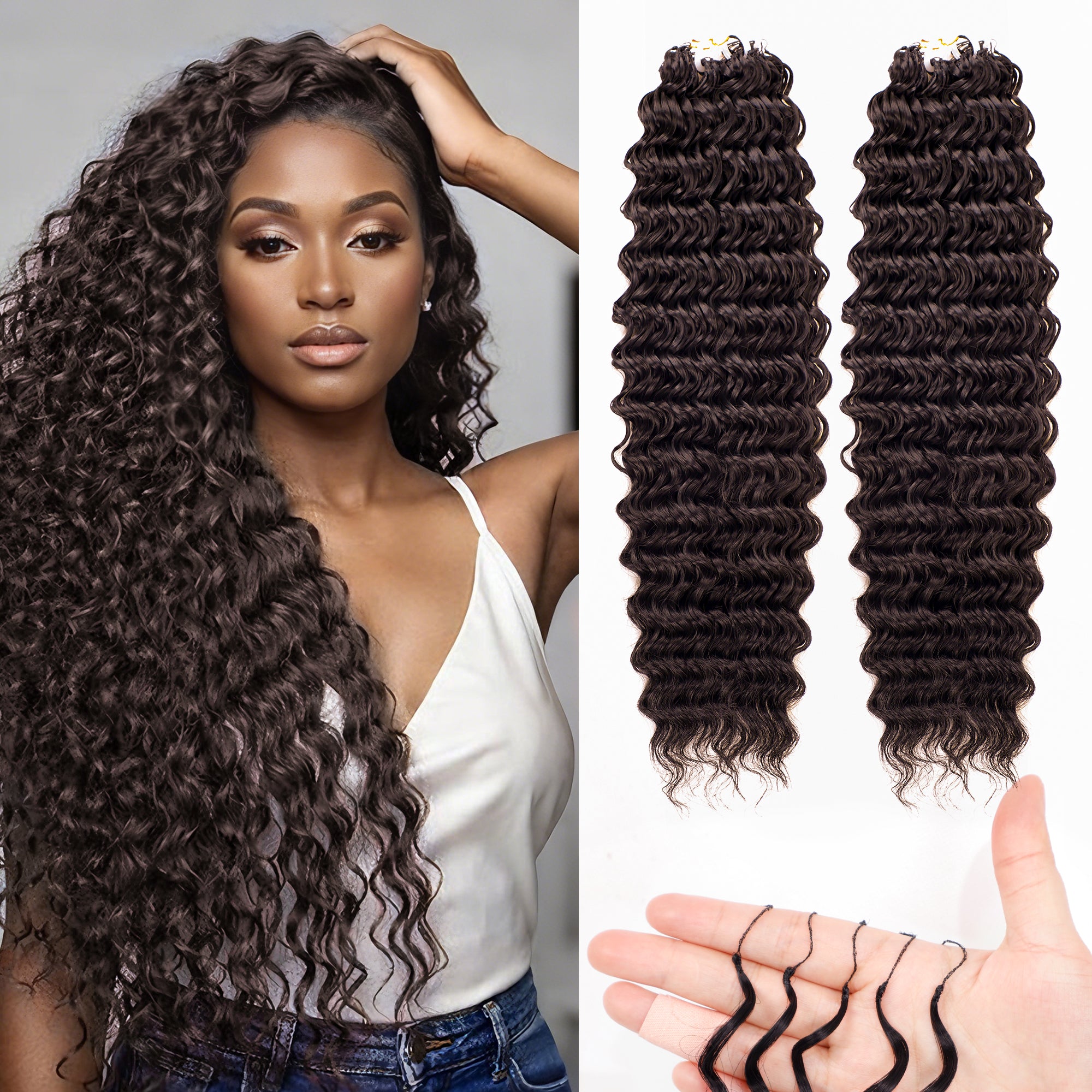 BLL Miracle Knots Crochet Hair For Black Women, 14 Inch 150g Feather Human Hair Blend Pre-Separated Deep Wave Crochet Braids Invisible Miracle Knots Twist Hair Extensions (1B, 100 Strands)