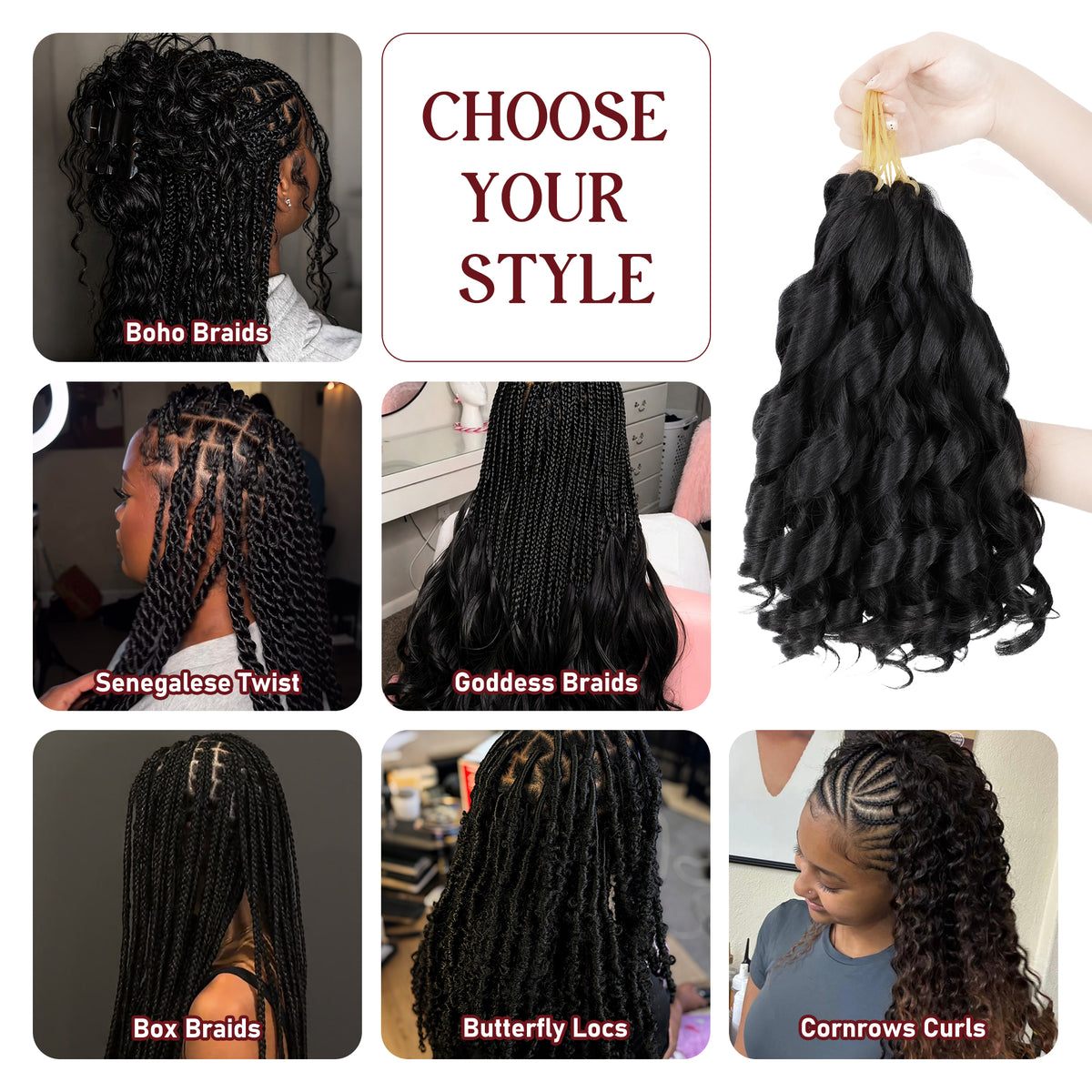 Human Hair Blend French Curl Braiding Hair 12-18 Inch 1B 8 Packs