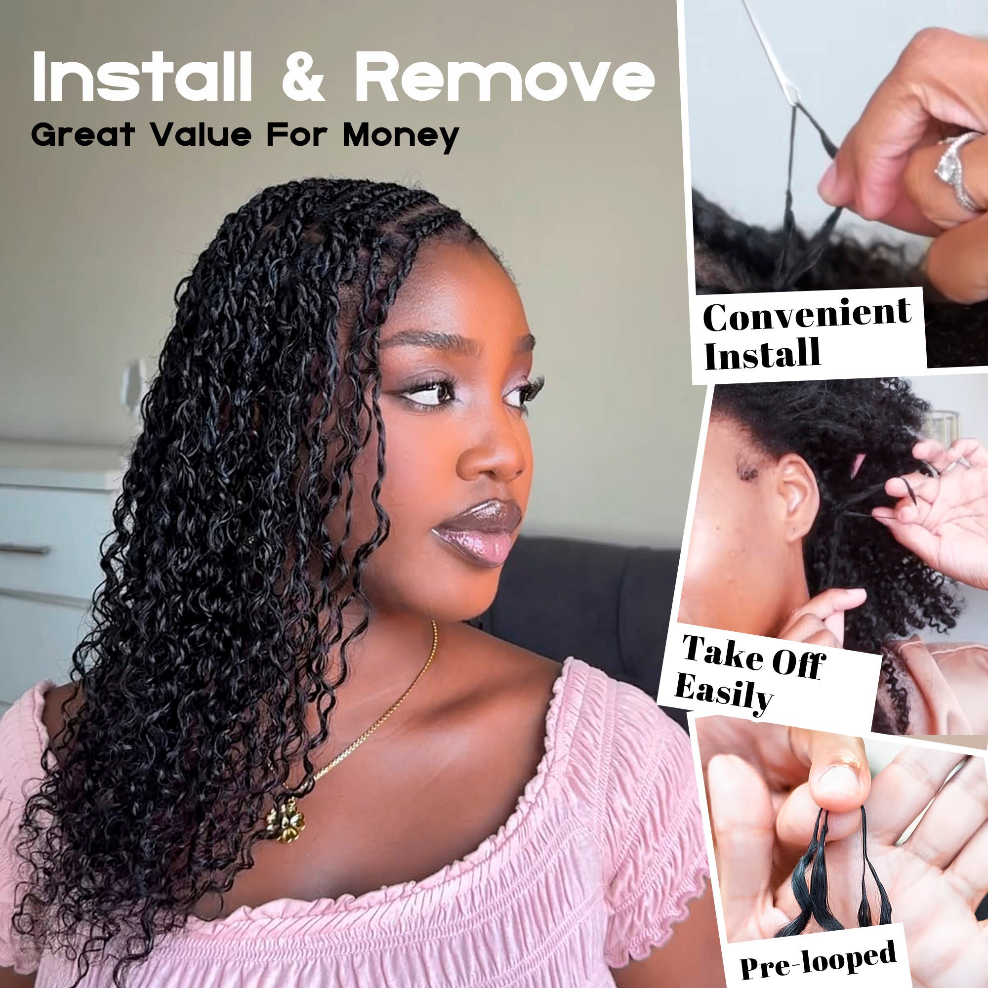 BLL Multi-Textured Afro Kinky Curly Feather Crochet Human Hair Extensions