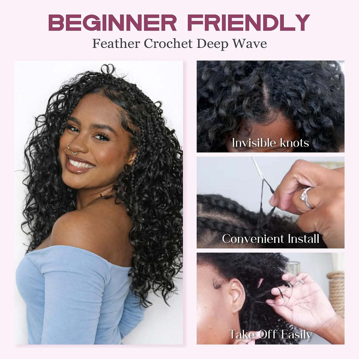 14 Inch Feather Crochet Hair for Black Women Deep Wave Miracle Braids Synthetic Hair