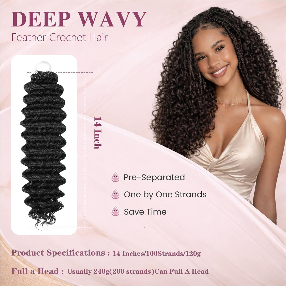 14 Inch Feather Crochet Hair for Black Women Deep Wave Miracle Braids Synthetic Hair