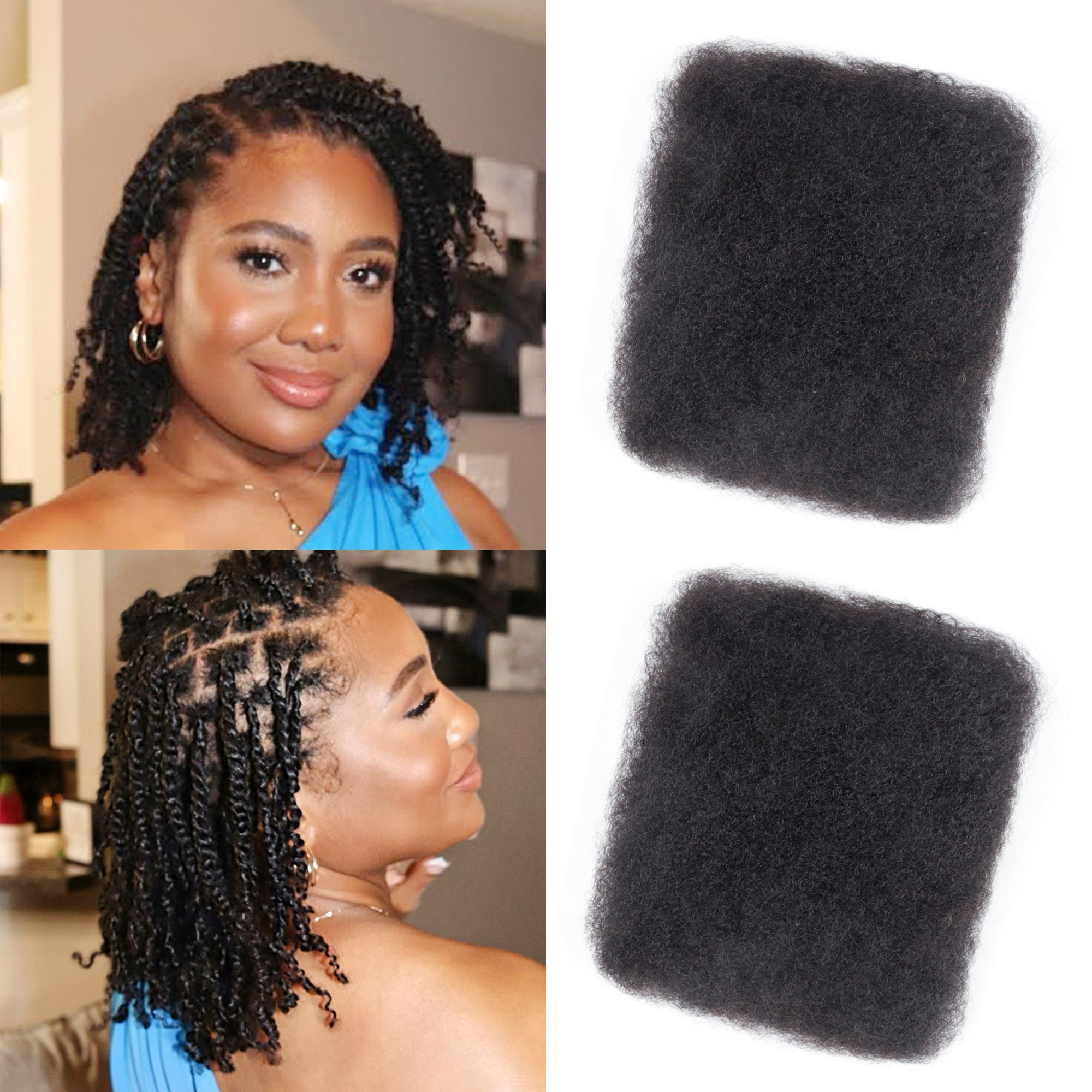 BLL Afro Kinkys Bulk Human Hair-100% Human Hair for Mini Twist Braiding Dreadlock Loc Extensions Afro Kinky Curly Bulk Human Hair