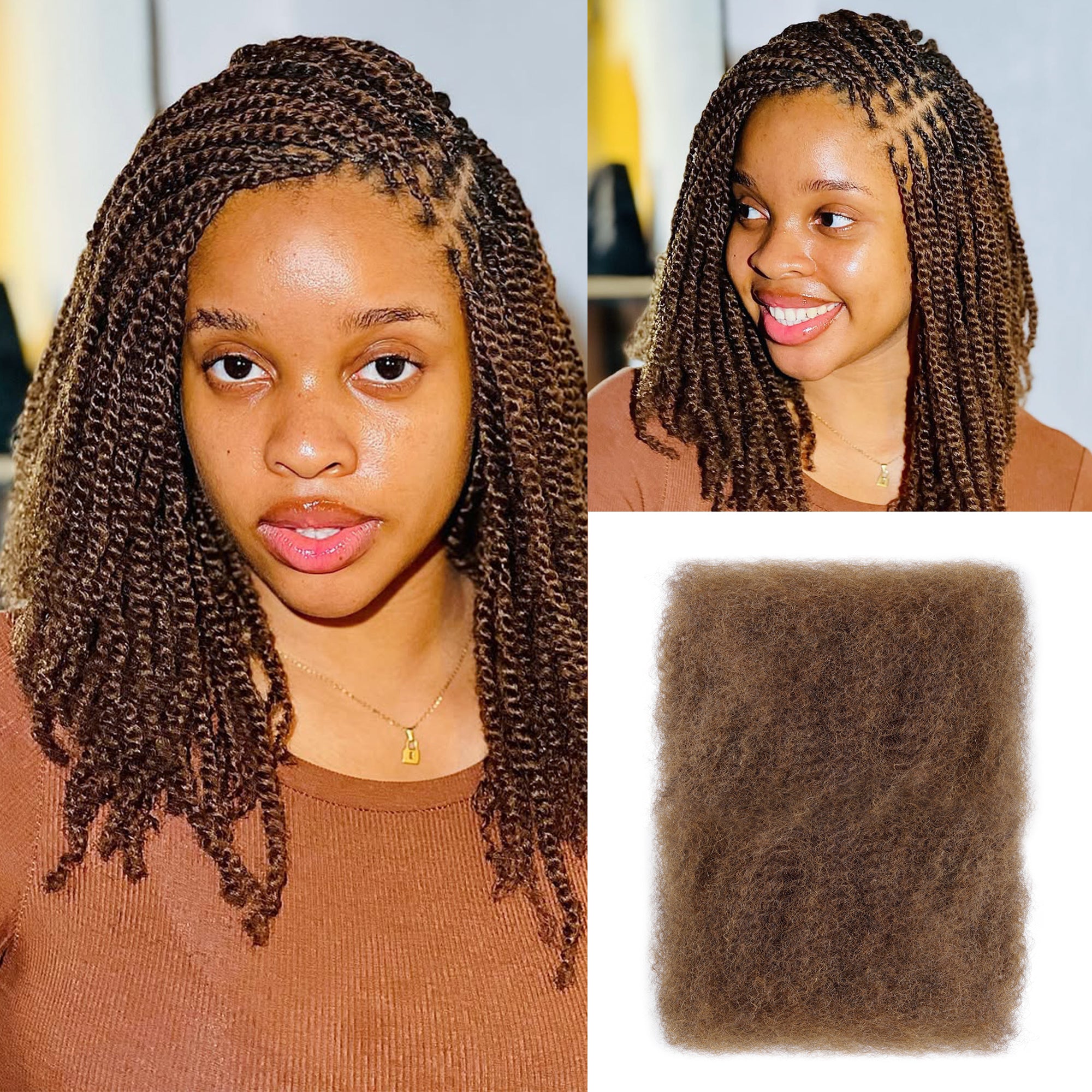 BLL Afro Kinkys Bulk Human Hair-100% Human Hair for Mini Twist Braiding Dreadlock Loc Extensions Afro Kinky Curly Bulk Human Hair