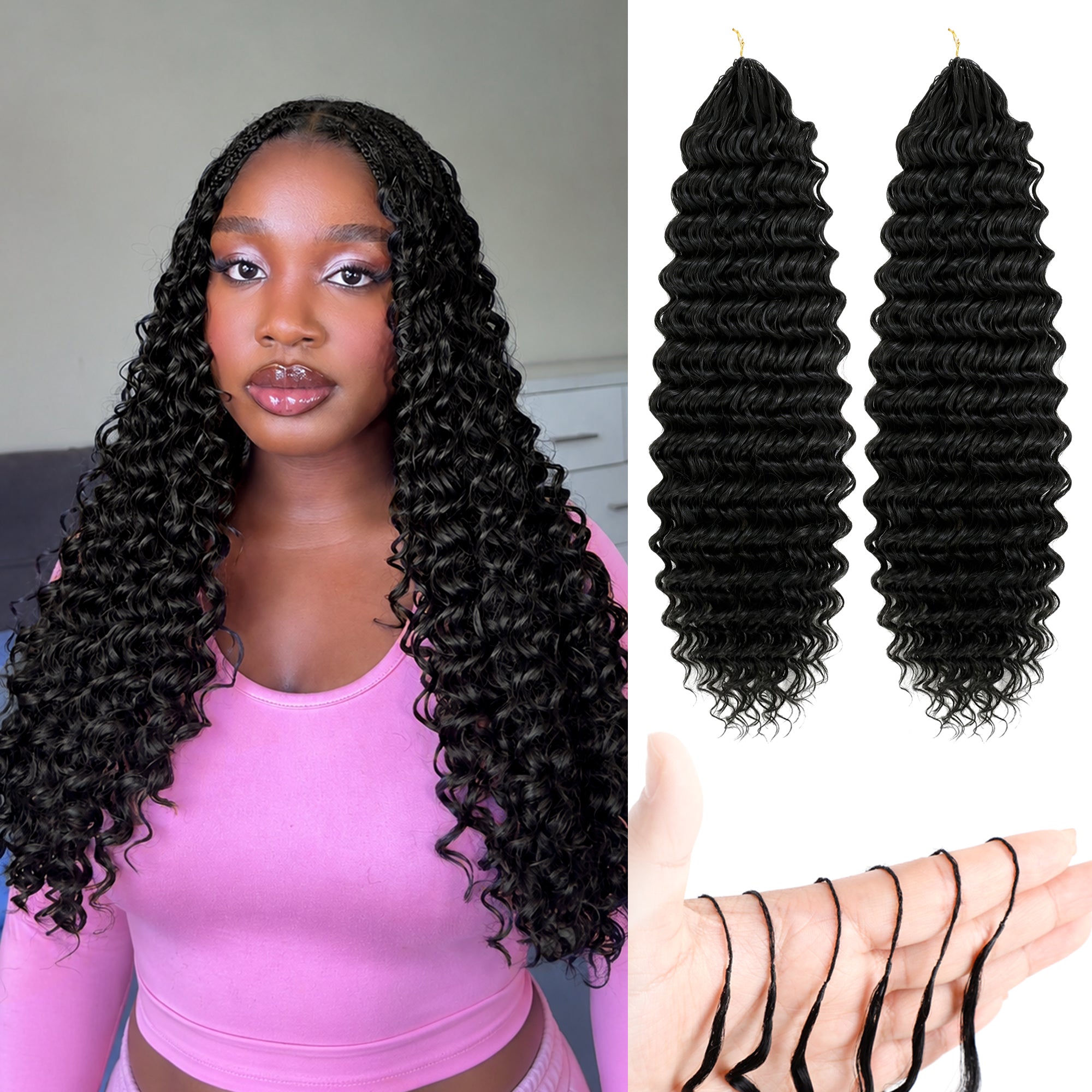 BLL Miracle Knots Crochet Hair For Black Women, 14 Inch 150g Feather Human Hair Blend Pre-Separated Deep Wave Crochet Braids Invisible Miracle Knots Twist Hair Extensions (1B, 100 Strands)