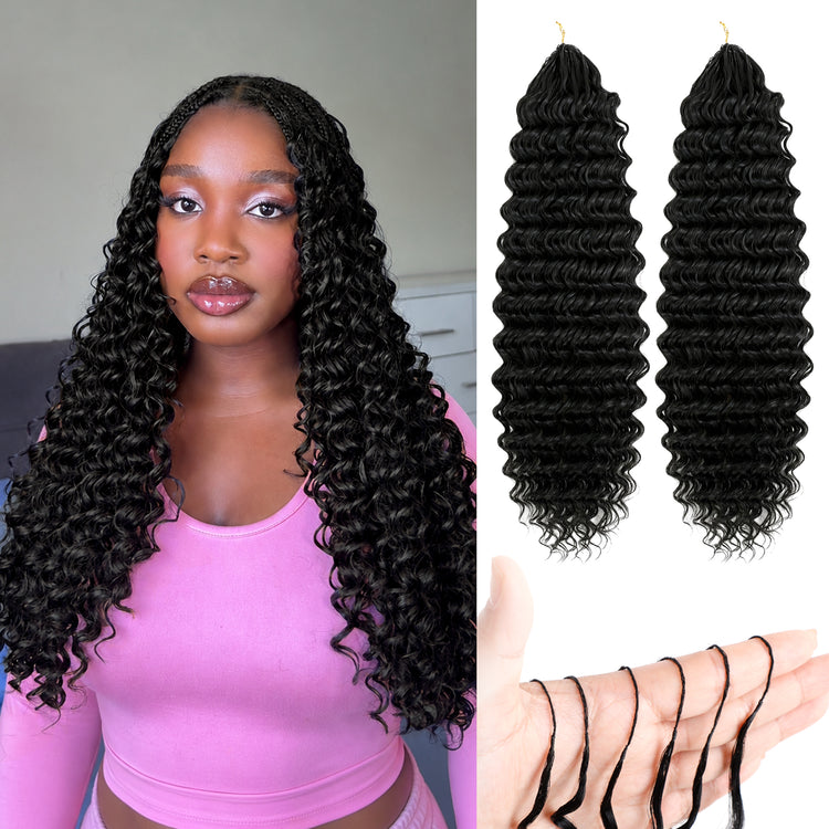 BLL Miracle Knots Crochet Hair For Black Women, 14 Inch 150g Feather Human Hair Blend Pre-Separated Deep Wave Crochet Braids Invisible Miracle Knots Twist Hair Extensions (1B, 100 Strands)