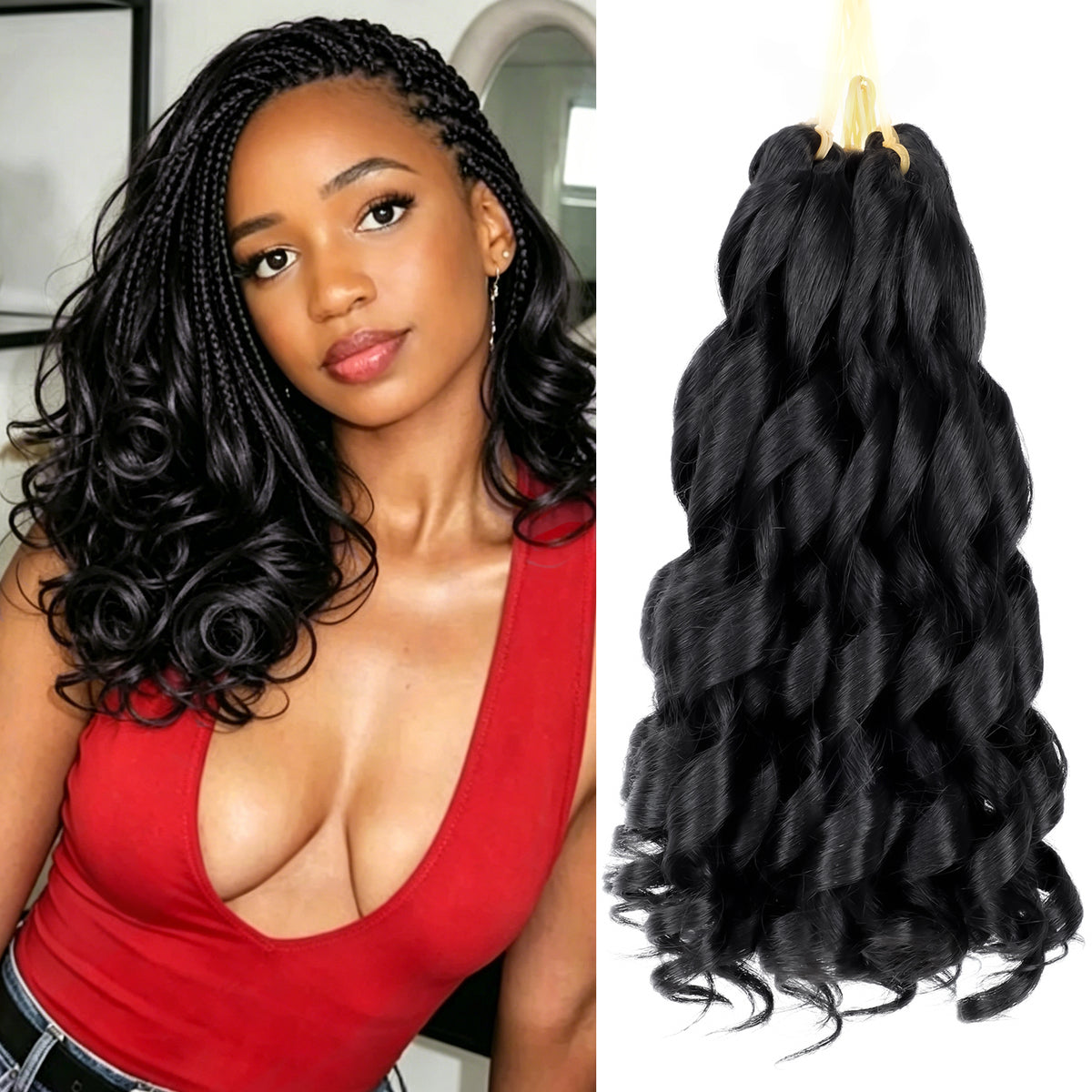 Human Hair Blend French Curl Braiding Hair 12-18 Inch 1B 8 Packs