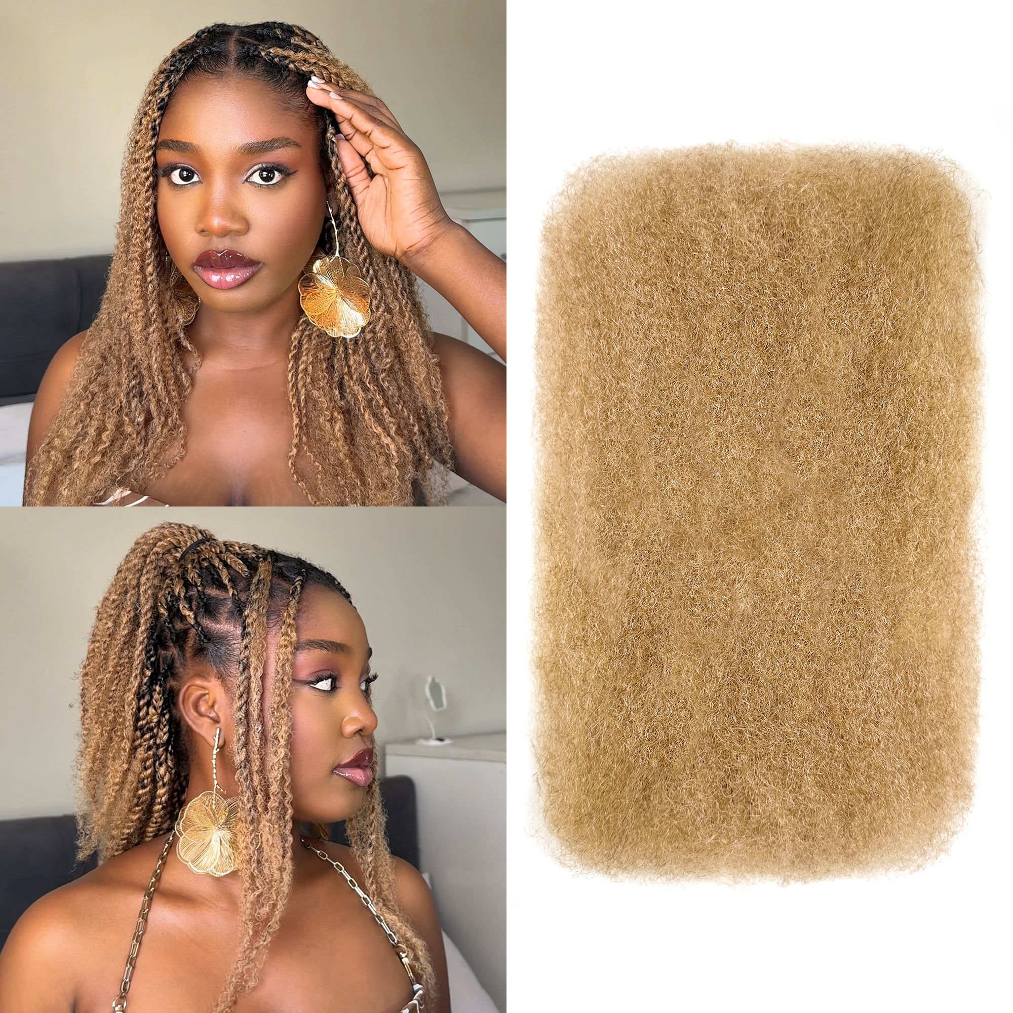 BLL 27 Color Blonde Afro Kinkys Bulk Human Hair-100% Human Hair for Mini Twist Braiding Dreadlock Loc Extensions