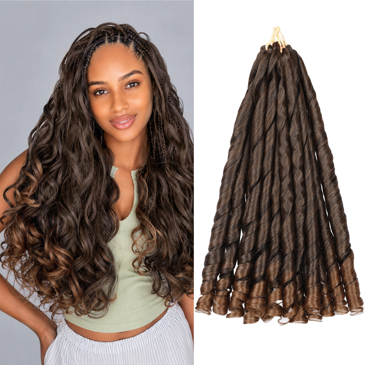 Human Hair Blend French Curl Braiding Hair 12-18 Inch 1B 8 Packs