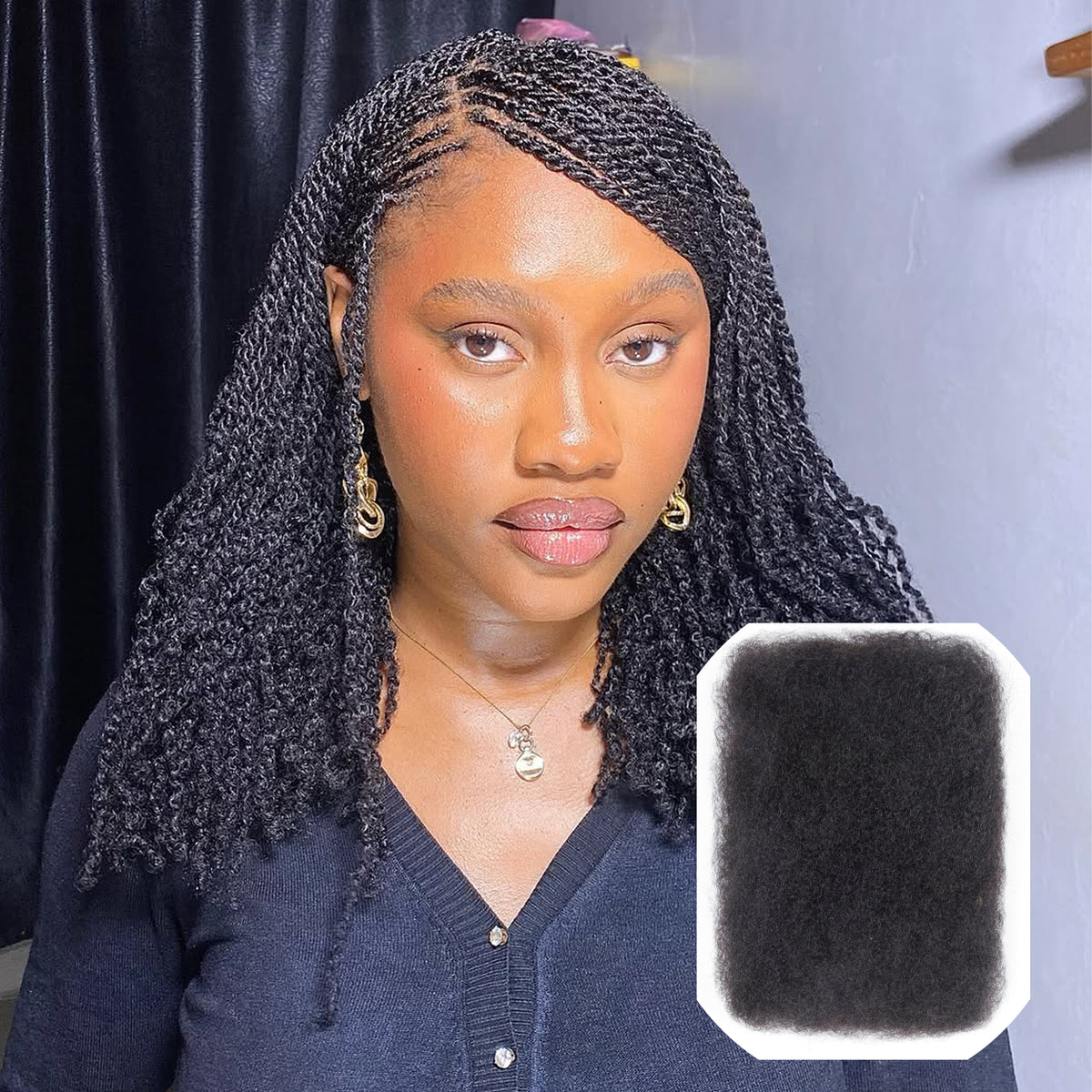 BLL Afro Kinkys Bulk Human Hair For Mini Twist 100% Real Hair Extensions 1 Pack 50G