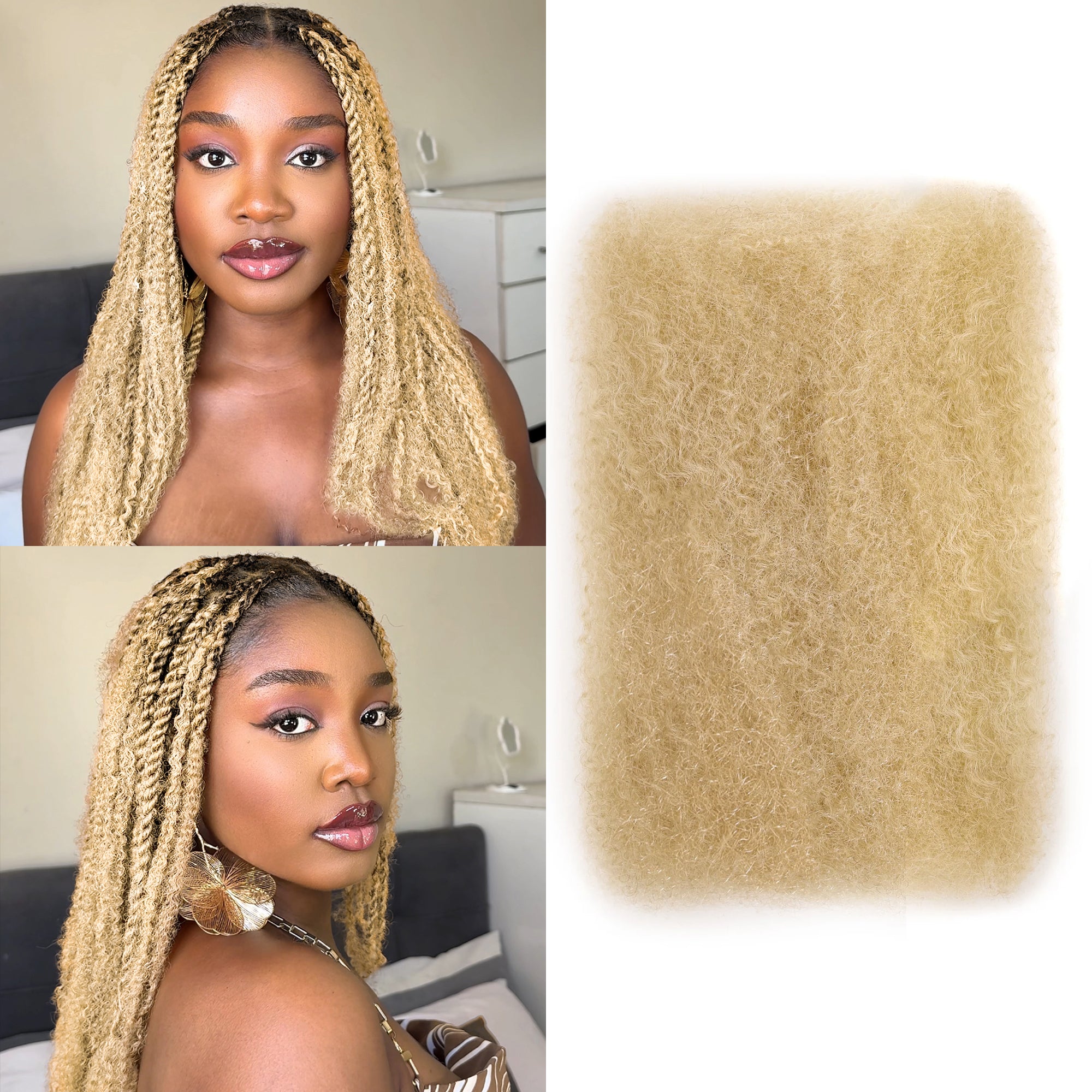 BLL 613 Blonde Afro Kinkys Bulk Human Hair-100% Human Hair for Mini Twist Braiding Dreadlock Loc Extensions