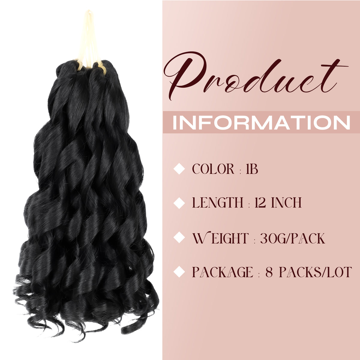 Human Hair Blend French Curl Braiding Hair 12-18 Inch 1B 8 Packs