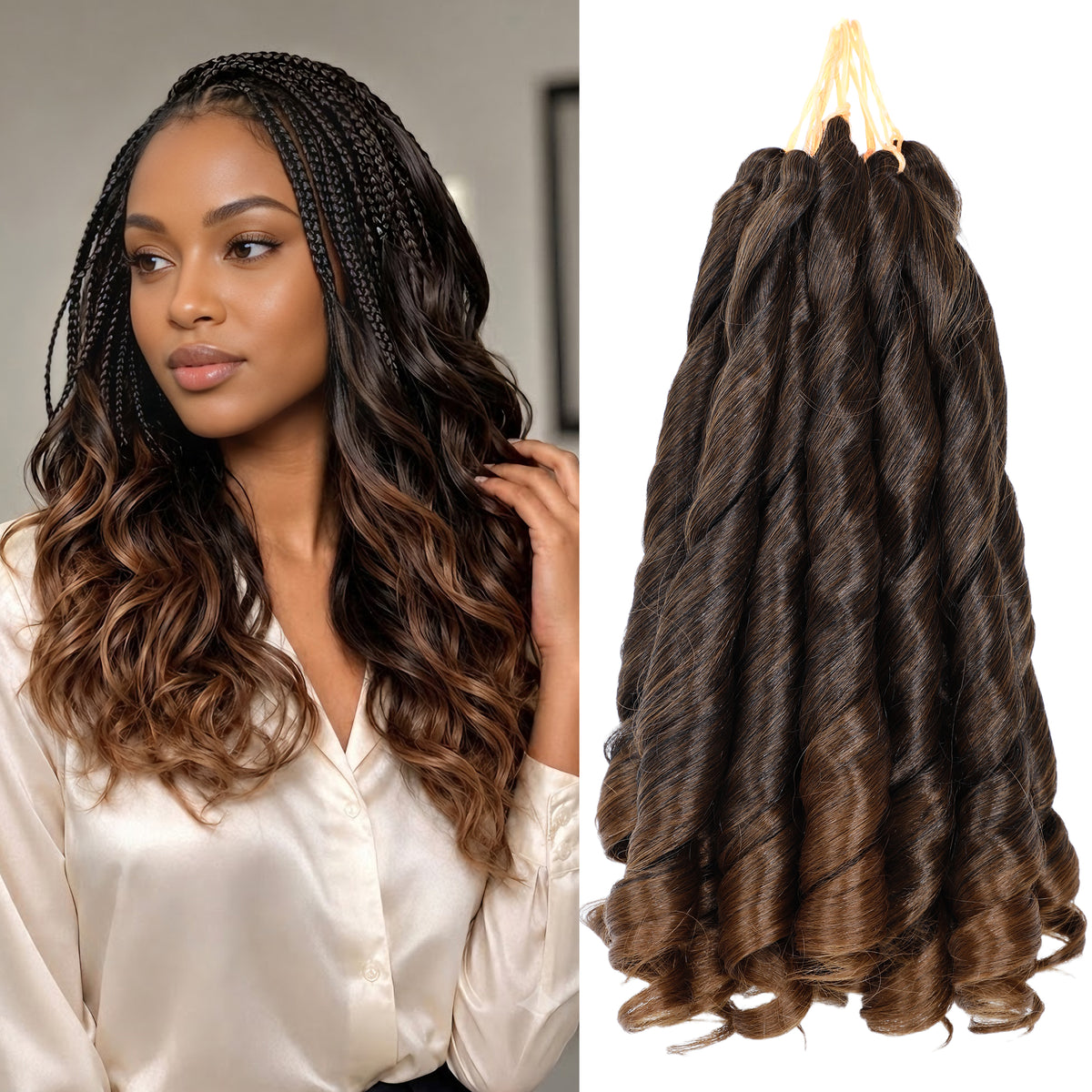 Human Hair Blend French Curl Braiding Hair 12-18 Inch 1B 8 Packs