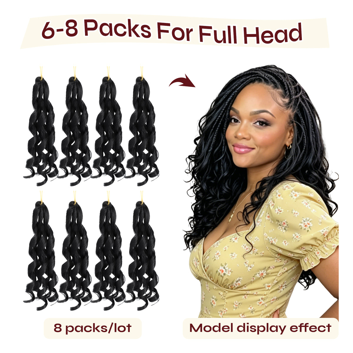Human Hair Blend French Curl Braiding Hair 12-18 Inch 1B 8 Packs