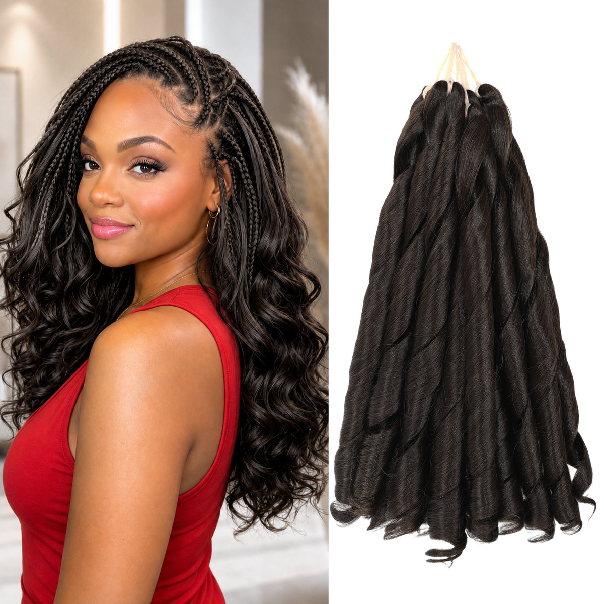 Human Hair Blend French Curl Braiding Hair 12-18 Inch 1B 8 Packs