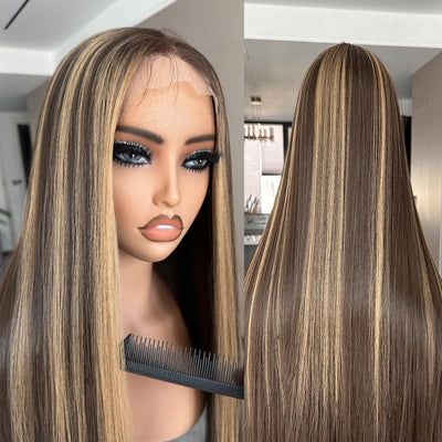 30 Inch Honey Blonde HD Lace Front Wig Pre Plucked Ready to Wear Glueless 13x5x1 Highlight Synthetic Lace Front Wig for Women