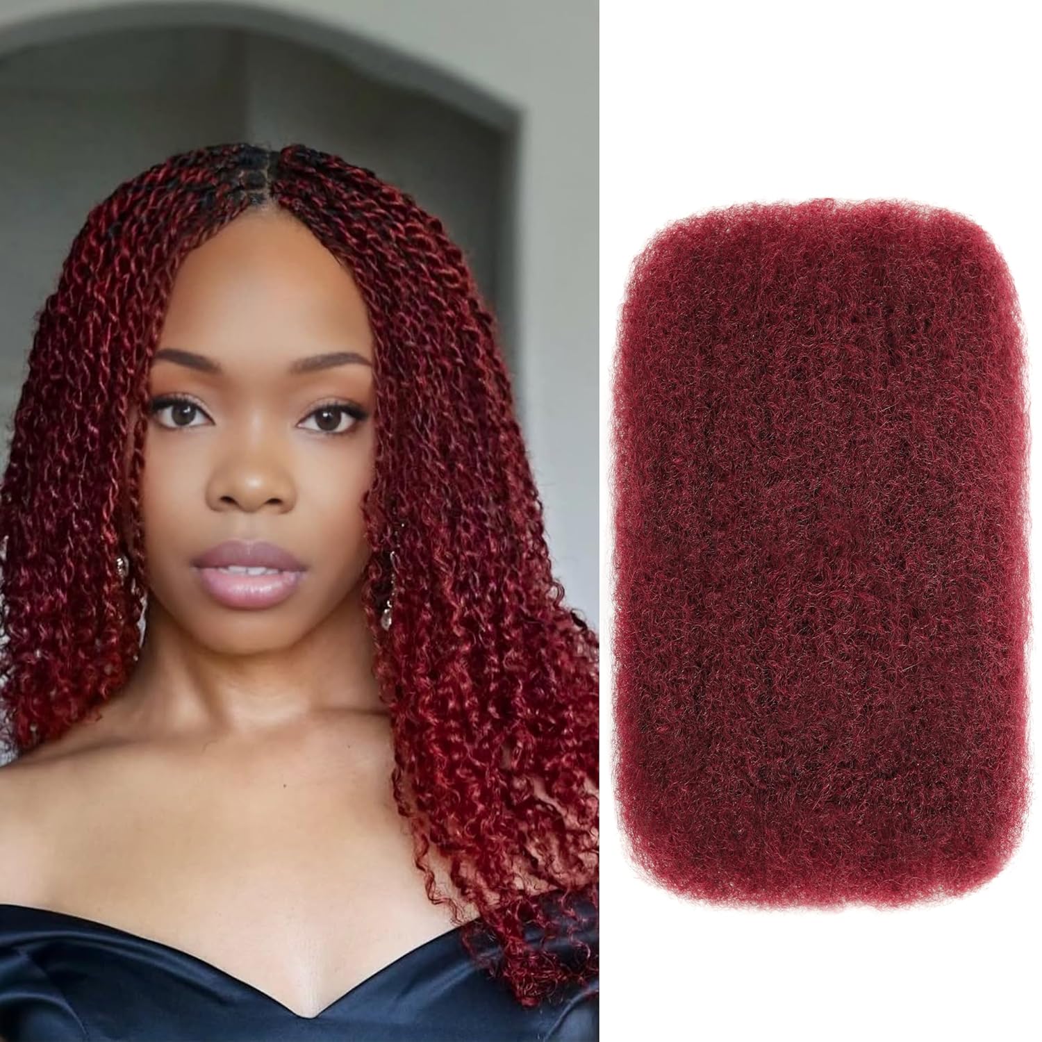 BLL 99J Burdundy Afro Kinkys Bulk Human Hair-100% Human Hair for Mini Twist Braiding Dreadlock Loc Extensions