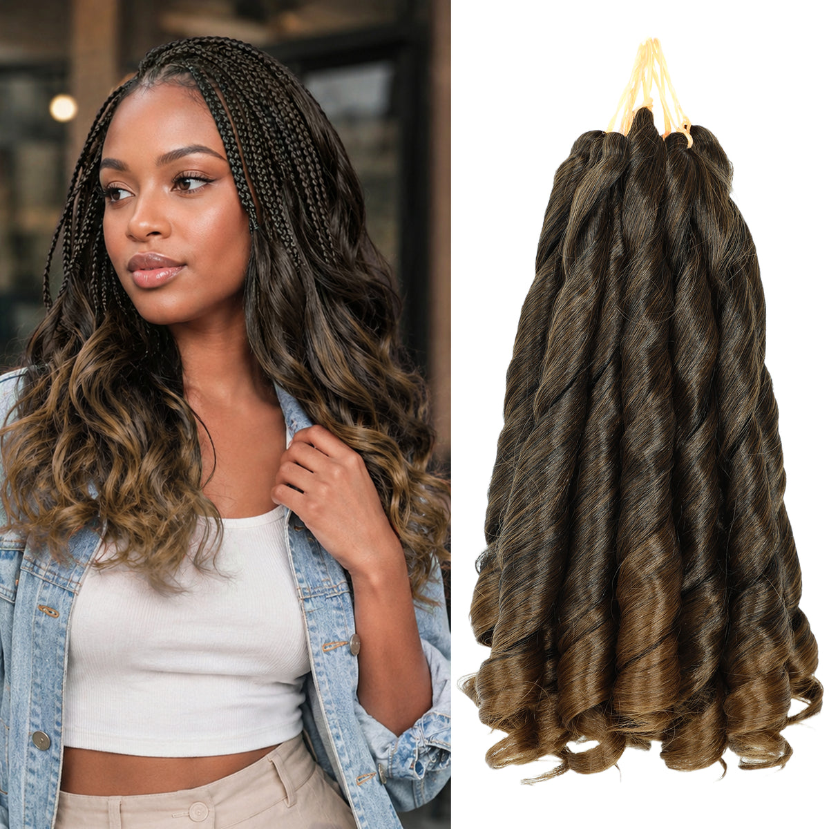 Human Hair Blend French Curl Braiding Hair 12-18 Inch 1B 8 Packs
